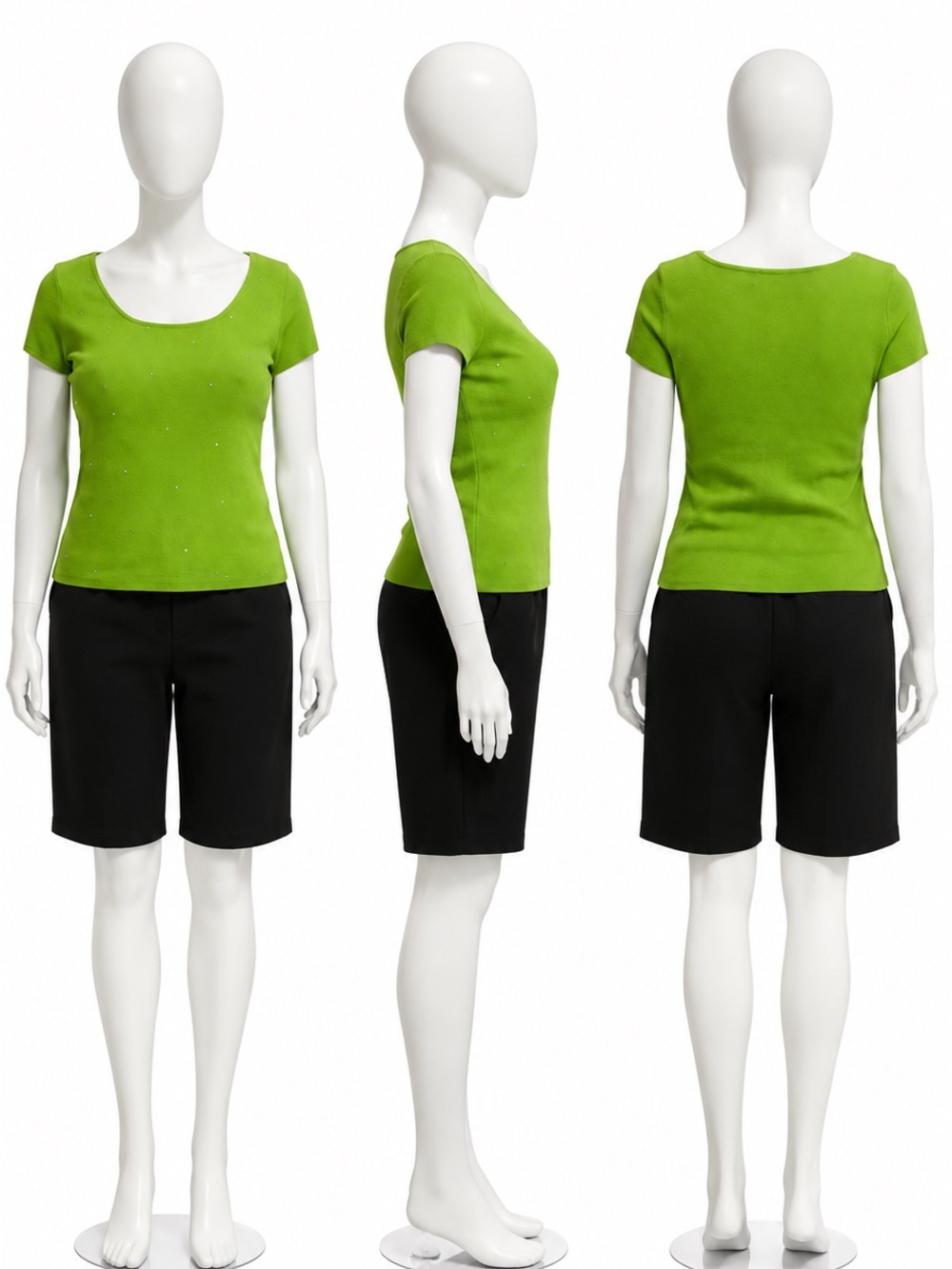 Russell Kemp XL Lime Green Rhinestone Knit Top Rayon Nylon Stretch Scoop Neck